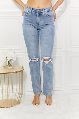 Kancan High Rise Distressed Slim Straight Jeans - Just Believe Boutique