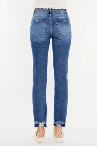 Kancan High Rise Distressed Slim Straight Jeans - Just Believe Boutique
