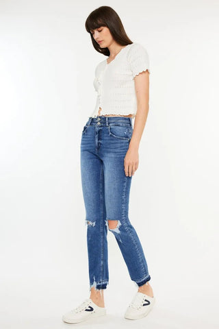Kancan High Rise Distressed Slim Straight Jeans - Just Believe Boutique