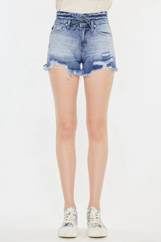Kancan High Rise Frayed Hem Denim Shorts - Just Believe Boutique
