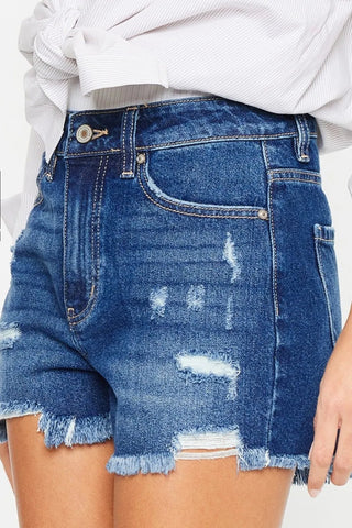 Kancan High Rise Frayed Hem Denim Shorts - Just Believe Boutique