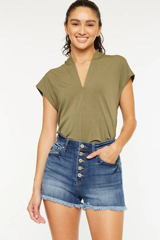 Kancan High Rise Frayed Hem Denim Shorts - Just Believe Boutique