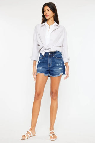 Kancan High Rise Frayed Hem Denim Shorts - Just Believe Boutique