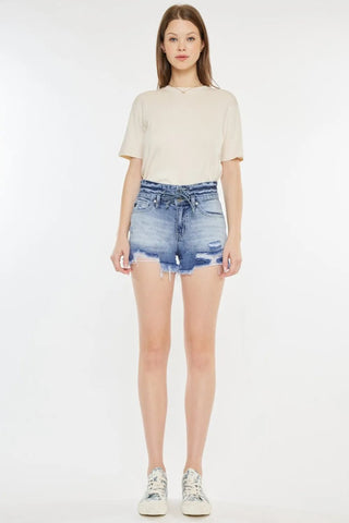 Kancan High Rise Frayed Hem Denim Shorts - Just Believe Boutique