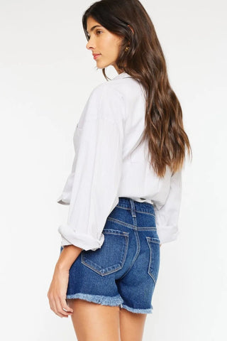 Kancan High Rise Frayed Hem Denim Shorts - Just Believe Boutique