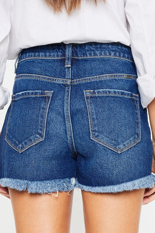 Kancan High Rise Frayed Hem Denim Shorts - Just Believe Boutique