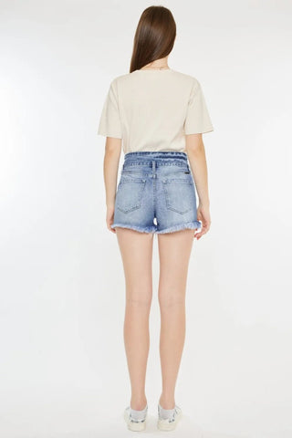 Kancan High Rise Frayed Hem Denim Shorts - Just Believe Boutique