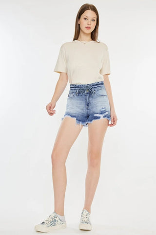 Kancan High Rise Frayed Hem Denim Shorts - Just Believe Boutique