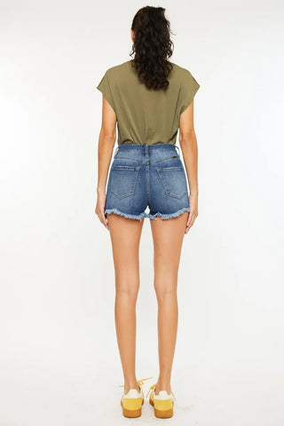 Kancan High Rise Frayed Hem Denim Shorts - Just Believe Boutique