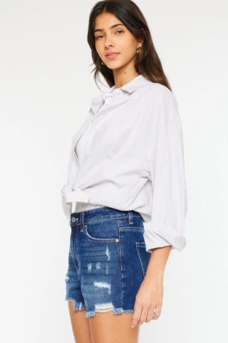 Kancan High Rise Frayed Hem Denim Shorts - Just Believe Boutique