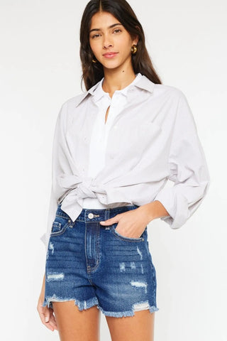 Kancan High Rise Frayed Hem Denim Shorts - Just Believe Boutique