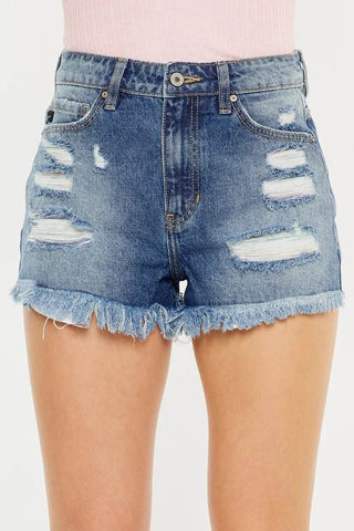 Kancan High Rise Raw Hem Denim Shorts - Just Believe Boutique
