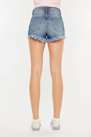 Kancan High Rise Raw Hem Denim Shorts - Just Believe Boutique