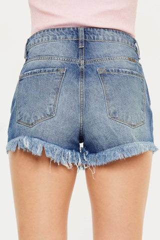 Kancan High Rise Raw Hem Denim Shorts - Just Believe Boutique