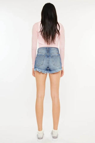 Kancan High Rise Raw Hem Denim Shorts - Just Believe Boutique
