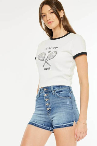 Kancan High Rise Release Hem Denim Shorts - Just Believe Boutique
