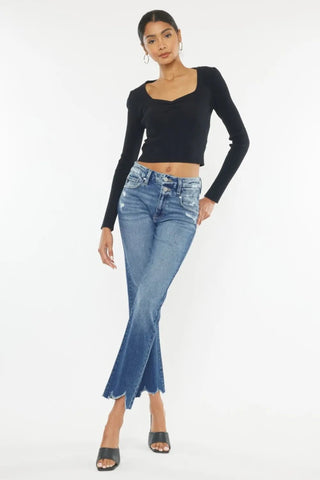 Kancan High Rise Wide Waistband Slim Straight Jeans - Just Believe Boutique