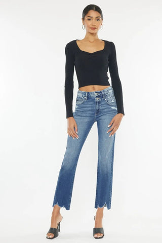 Kancan High Rise Wide Waistband Slim Straight Jeans - Just Believe Boutique