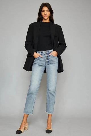 Kancan High Waist Button Fly Raw Hem Cropped Straight Jeans - Just Believe Boutique