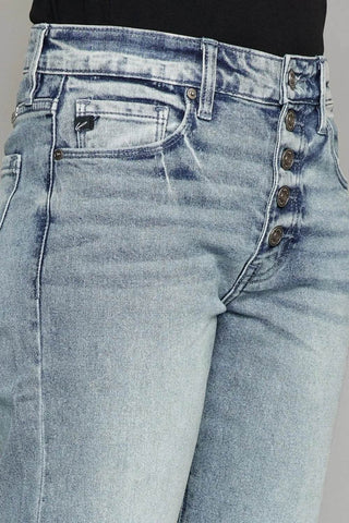 Kancan High Waist Button Fly Raw Hem Cropped Straight Jeans - Just Believe Boutique