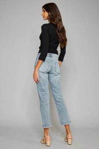 Kancan High Waist Button Fly Raw Hem Cropped Straight Jeans - Just Believe Boutique