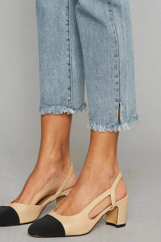 Kancan High Waist Button Fly Raw Hem Cropped Straight Jeans - Just Believe Boutique