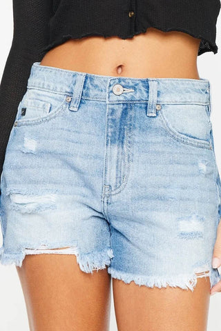 Kancan High Waist Frayed Denim Shorts - Just Believe Boutique
