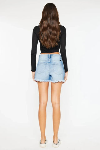 Kancan High Waist Frayed Denim Shorts - Just Believe Boutique