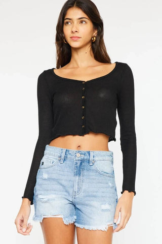 Kancan High Waist Frayed Denim Shorts - Just Believe Boutique