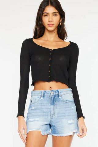 Kancan High Waist Frayed Denim Shorts - Just Believe Boutique