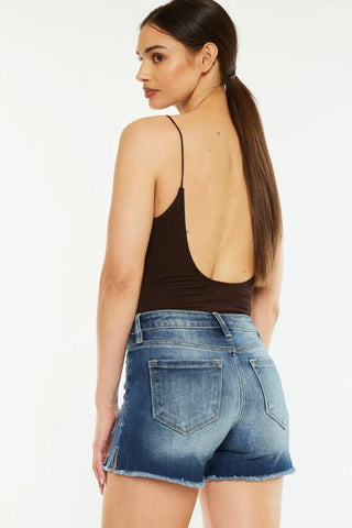 Kancan High Waist Raw Hem Denim Shorts - Just Believe Boutique
