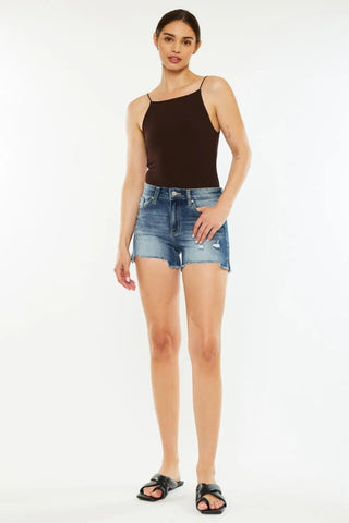 Kancan High Waist Raw Hem Denim Shorts - Just Believe Boutique