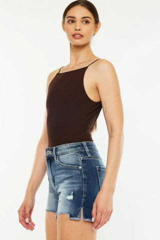 Kancan High Waist Raw Hem Denim Shorts - Just Believe Boutique