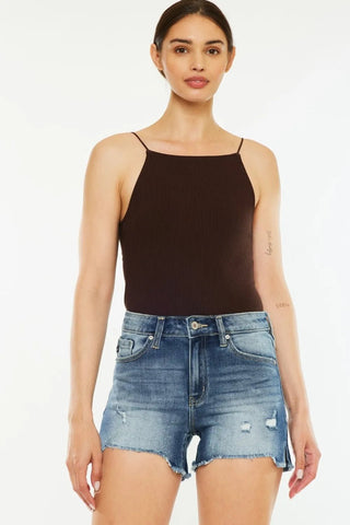 Kancan High Waist Raw Hem Denim Shorts - Just Believe Boutique