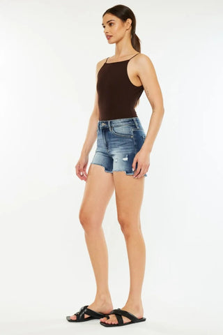 Kancan High Waist Raw Hem Denim Shorts - Just Believe Boutique