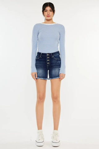 Kancan Mid Rise Button Fly Denim Shorts - Just Believe Boutique