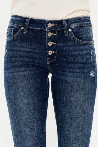 Kancan Mid Rise Button Fly Flare Jeans - Just Believe Boutique
