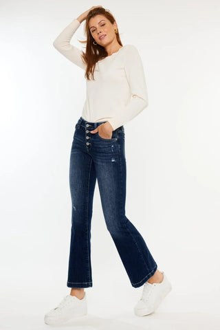 Kancan Mid Rise Button Fly Flare Jeans - Just Believe Boutique
