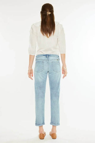 Kancan Mid Rise Distressed Boyfriend Fit Jeans - Just Believe Boutique