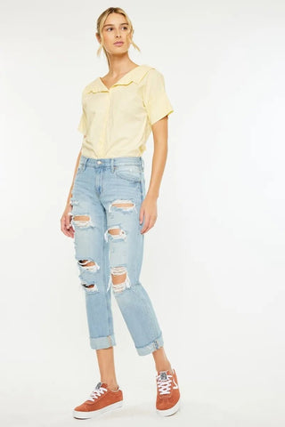 Kancan Mid Rise Distressed Boyfriend Jeans - Just Believe Boutique