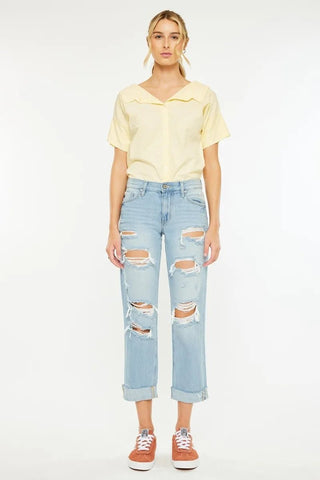 Kancan Mid Rise Distressed Boyfriend Jeans - Just Believe Boutique