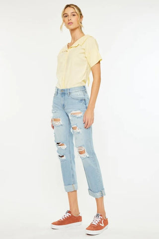 Kancan Mid Rise Distressed Boyfriend Jeans - Just Believe Boutique