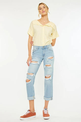Kancan Mid Rise Distressed Boyfriend Jeans - Just Believe Boutique