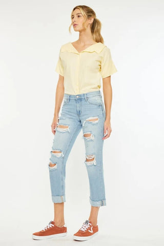 Kancan Mid Rise Distressed Boyfriend Jeans - Just Believe Boutique