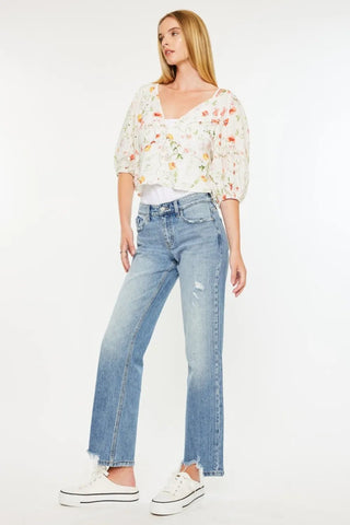 Kancan Mid Rise Frayed Hem Straight Jeans - Just Believe Boutique