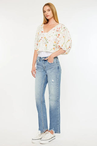 Kancan Mid Rise Frayed Hem Straight Jeans - Just Believe Boutique