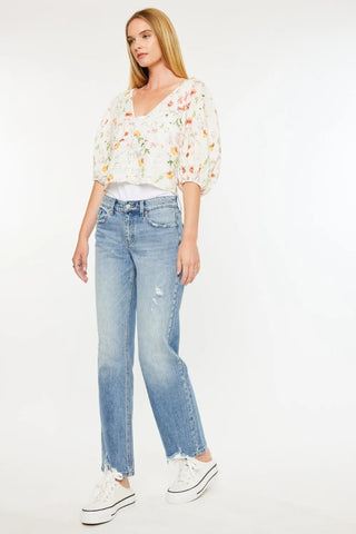 Kancan Mid Rise Frayed Hem Straight Jeans - Just Believe Boutique
