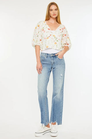 Kancan Mid Rise Frayed Hem Straight Jeans - Just Believe Boutique