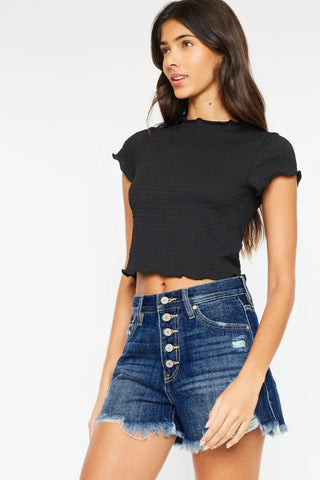 Kancan Raw Hem Button - Fly Denim Shorts - Just Believe Boutique