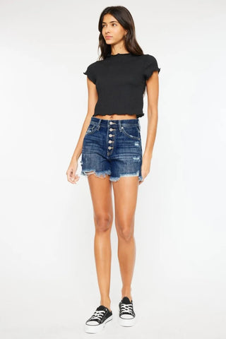 Kancan Raw Hem Button - Fly Denim Shorts - Just Believe Boutique